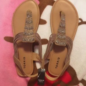 Torrid Tan Beaded Elastic Strap Sandals. Size 12.